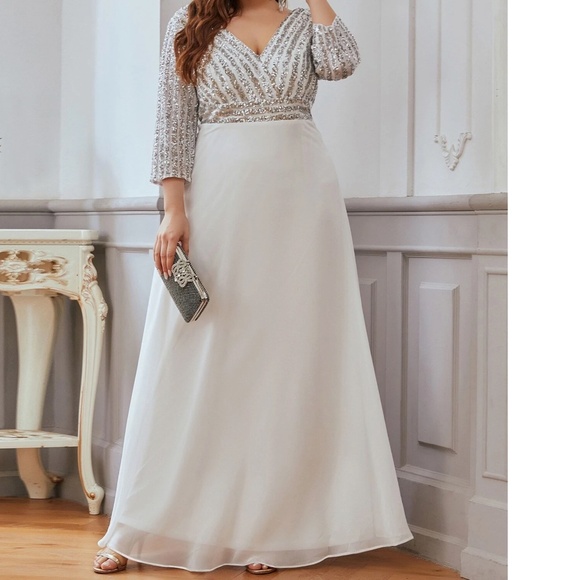 Plus sequin 3/4 sleeve Formal Prom Evening Party Wedding Dress - Picture 1 of 9